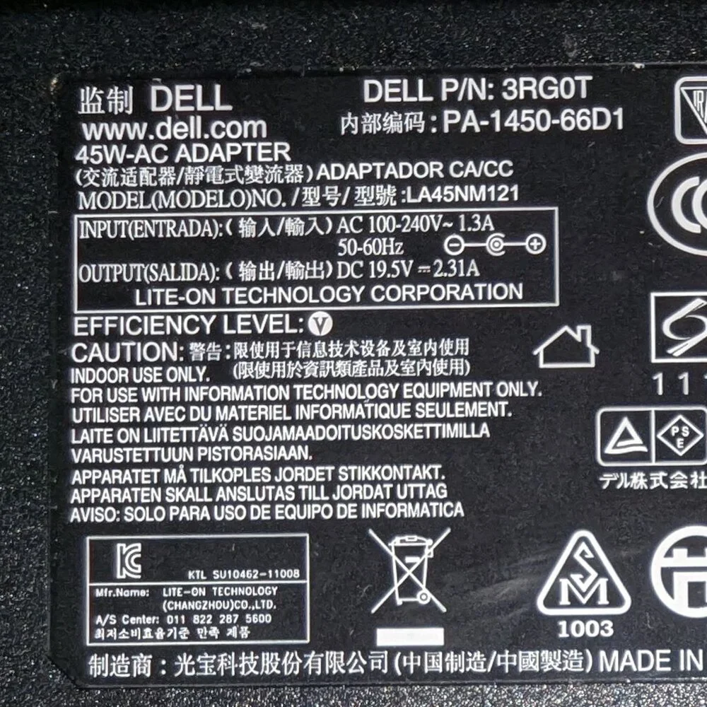 Genuine Dell 3RG0T 45W AC Power Supply Adapter Charger PA-1450-66D1 19.5V (4375)